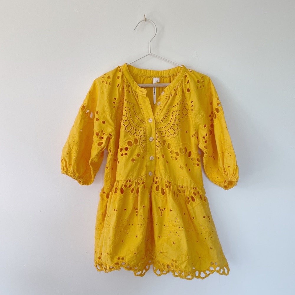 Anthropologie Eyelet Lace Yellow Dress